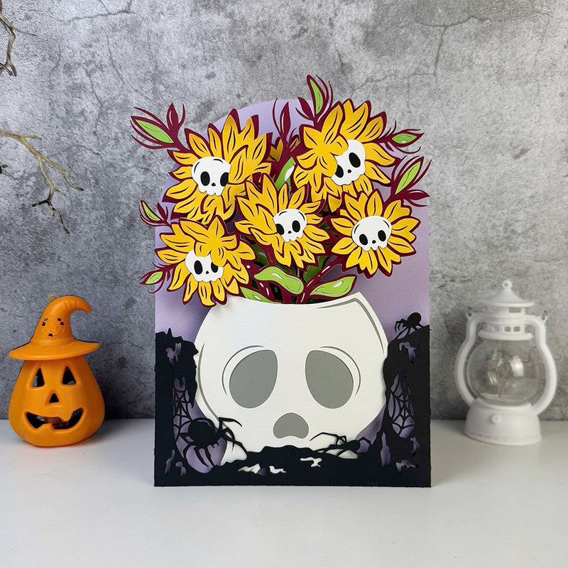Sunflower Skull - 3D Halloween Flowers Vase Pop-up Card File - Cricut File 1 - LightBoxGoodMan