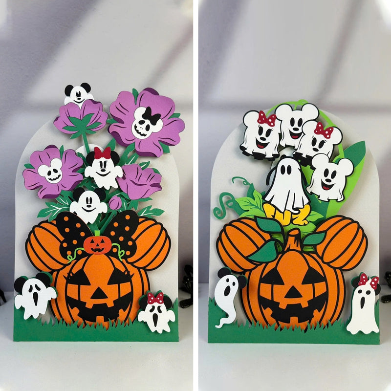 Pack 2 Halloween Mikey and Minnie- 3D Halloween Flowers Vase Pop-up Card File - Cricut File - LightBoxGoodMan