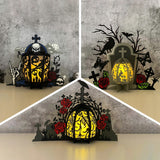 Pack 3 Lantern Tombstone - 3D Halloween Tombstone Lantern File - Cricut File - LightBoxGoodMan