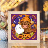 Halloween Highland Cow – Paper Cut Light Box File - Cricut File 2 - 8x8 inches - LightBoxGoodMan