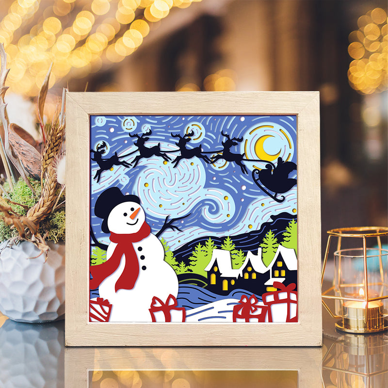 Starry Night Christmas – Paper Cut Light Box File - Cricut File - 8x8" - LightBoxGoodMan