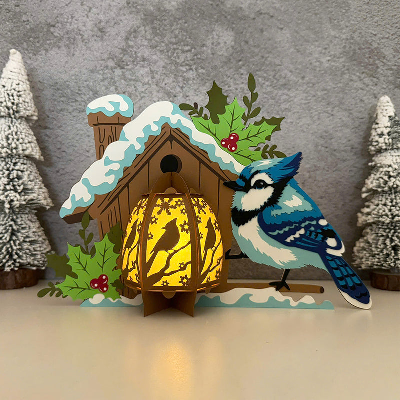 Blue Jay Bird - 3D Christmas Lantern File - Cricut File 1 - LightBoxGoodMan