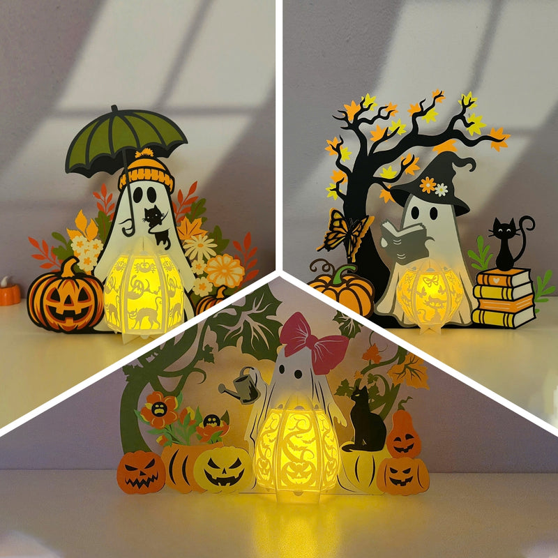 Pack 3 Chilling Ghost - 3D Halloween Ghost Lantern File - Cricut File - LightBoxGoodMan