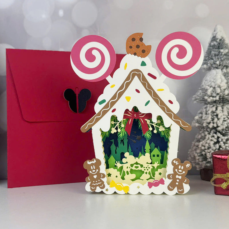 Gingerbread House Mouse Christmas - 3D Christmas Pop-up Card File - Cricut File 1 - LightBoxGoodMan