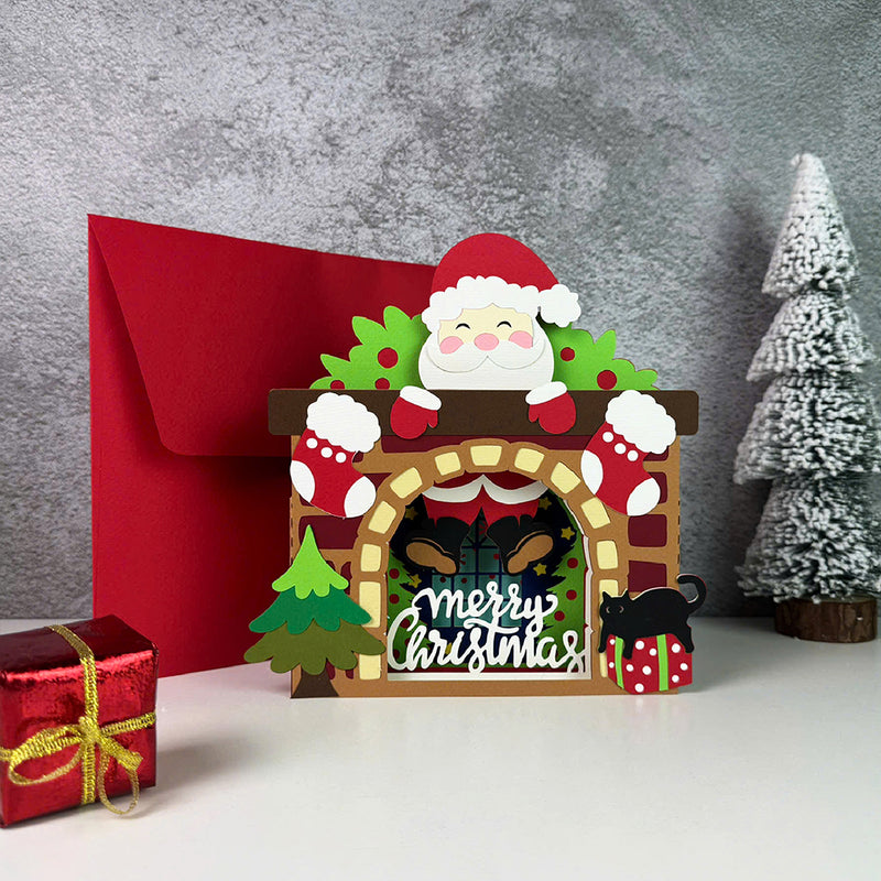 Christmas Fireplace - 3D Christmas Pop-up Card File - Cricut File 1 - LightBoxGoodMan