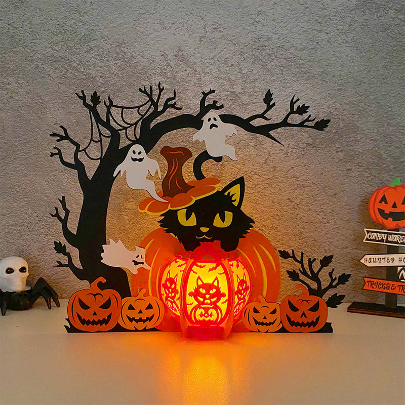 Pumpkin Cat 2 - Halloween Themed 3D Lantern File - Cricut File - LightBoxGoodMan