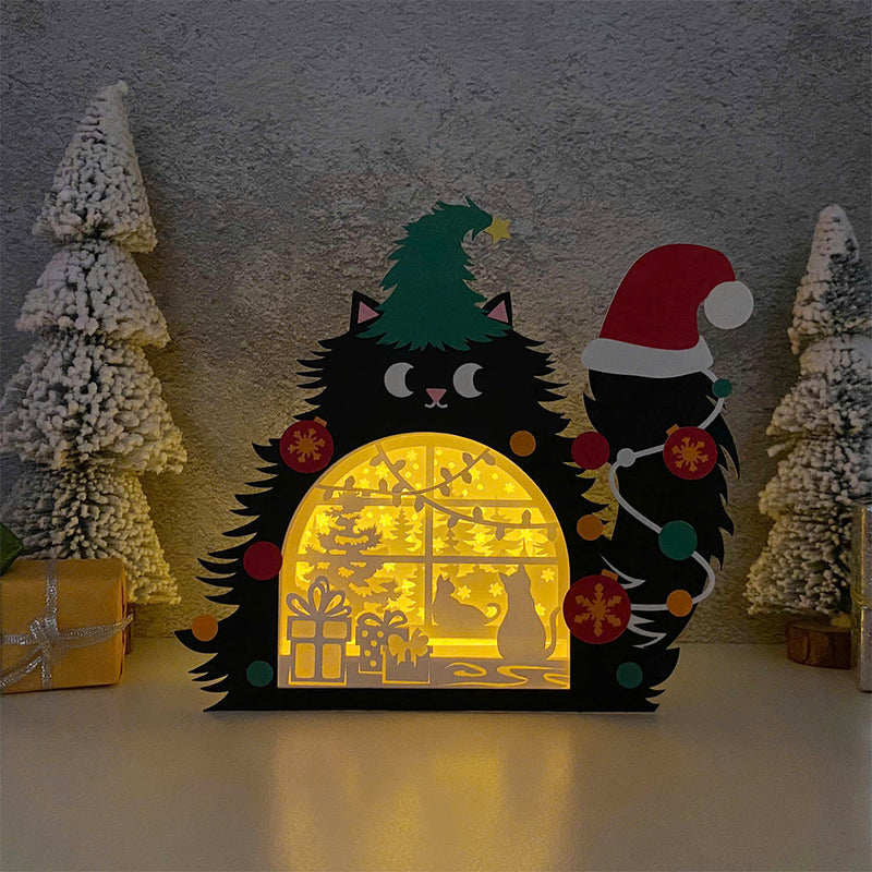 Christmas Cat 2 - Christmas Cat Papercut Lightbox File - Cricut File 2 - LightBoxGoodMan