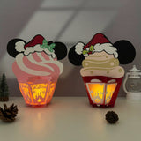 Mickey And Minnie Xmas - 3D Christmas Cupcake Papercut Lantern File - Cricut File - LightBoxGoodMan