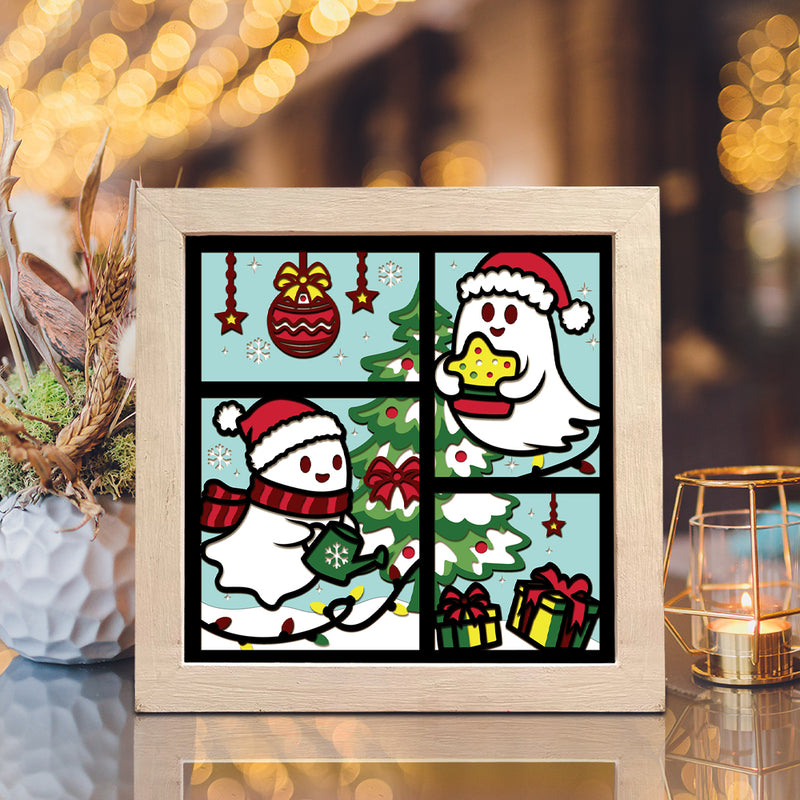 Cute Ghost Christmas – Paper Cut Light Box File - Cricut File - 8x8" - LightBoxGoodMan