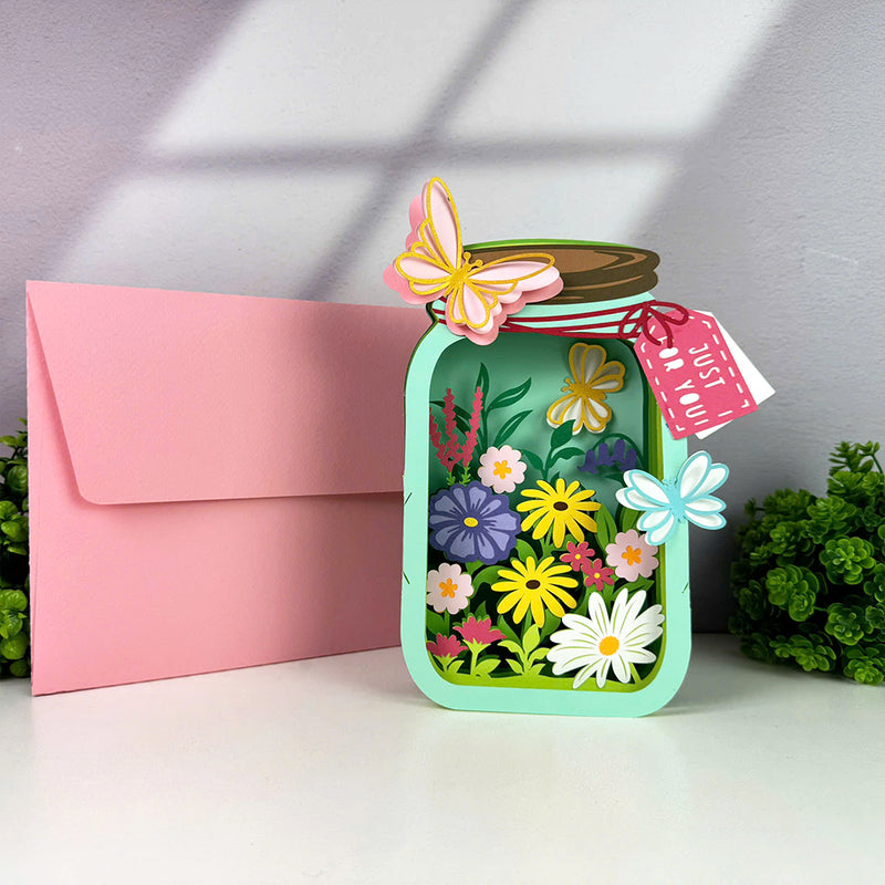 Flower Mason Jar - 3D Flower Pop-up Card File - Cricut File 1 - LightBoxGoodMan