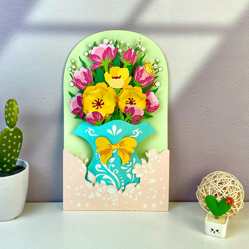 Flower Vase card - 3D Flower Vase Pop-up Card File - Cricut File 1 - LightBoxGoodMan