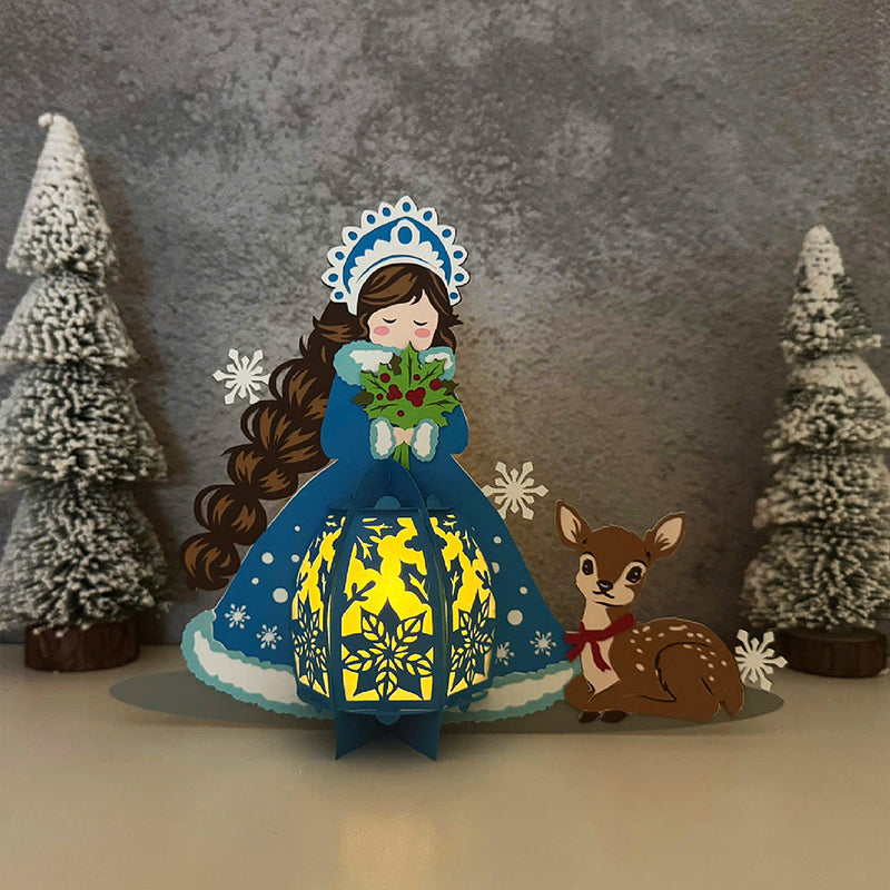 Winter Girl 4 - 3D Christmas Lantern File - Cricut File 1 - LightBoxGoodMan