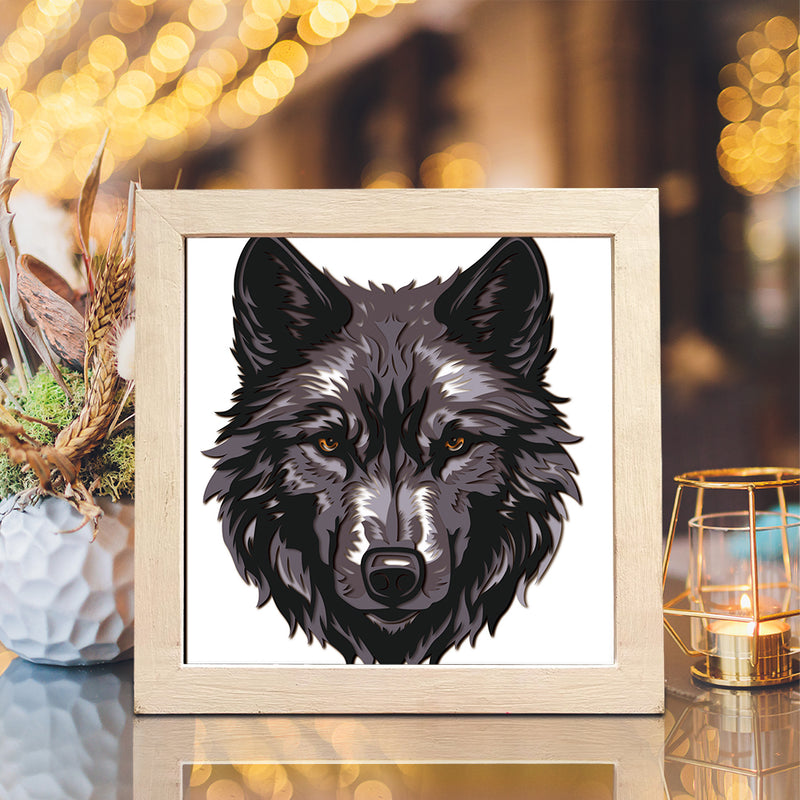 Colorful Wolf Portrait 2 – Paper Cut Light Box File - Cricut File - 8x8 inches - LightBoxGoodMan