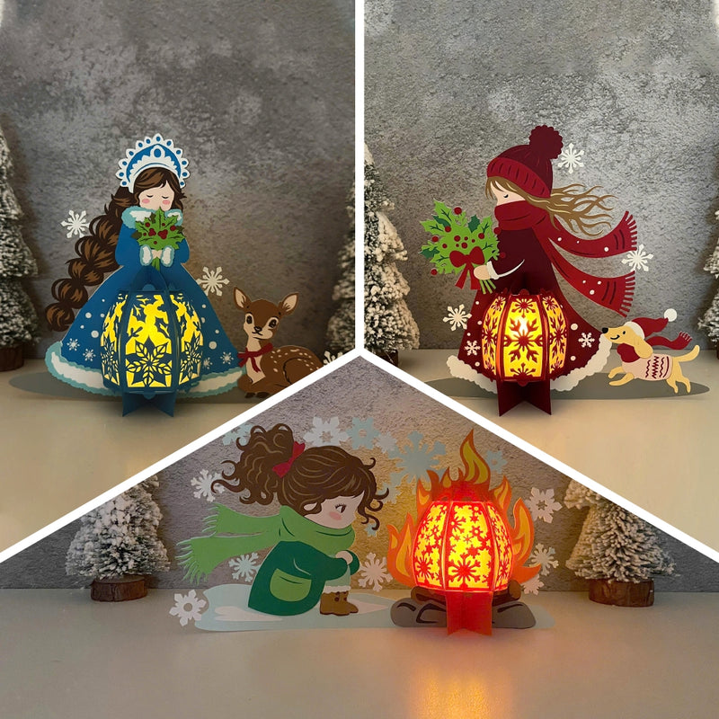 Pack 3 Winter Girl - 3D Christmas Winter Girl Lantern File - Cricut File - LightBoxGoodMan