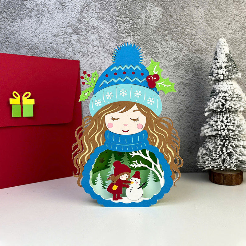 Winter Girl 1 - 3D Christmas Pop-up Card File - Cricut File 1 - LightBoxGoodMan