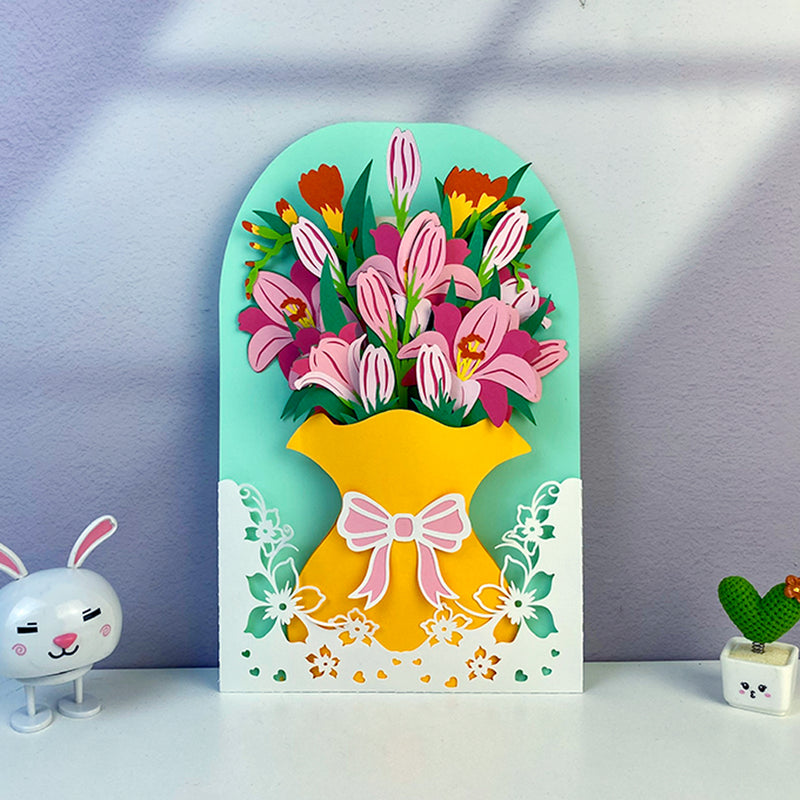 Happy Anniversary Day - 3D Flower Vase Pop-up Card File - Cricut File 1 - LightBoxGoodMan