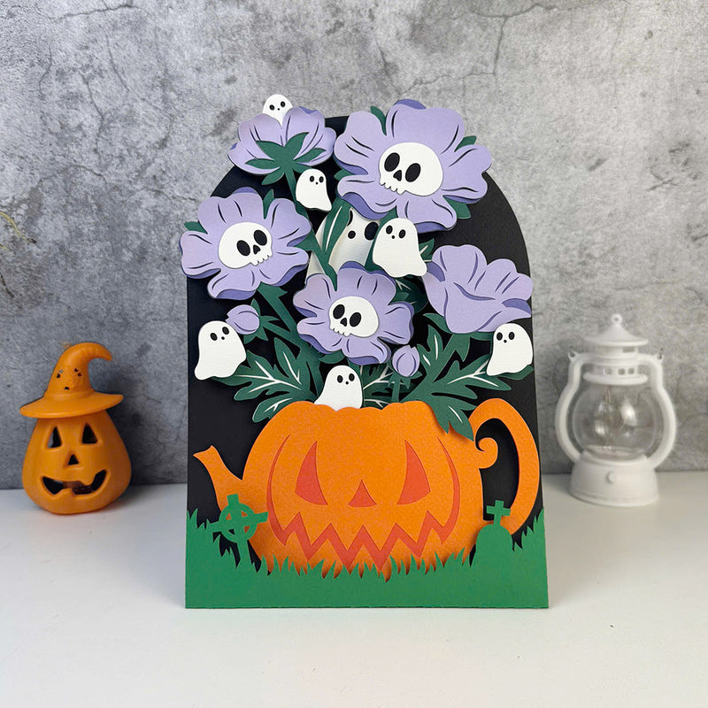 Poppy Ghost - 3D Halloween Flowers Vase Pop-up Card File - Cricut File 1 - LightBoxGoodMan