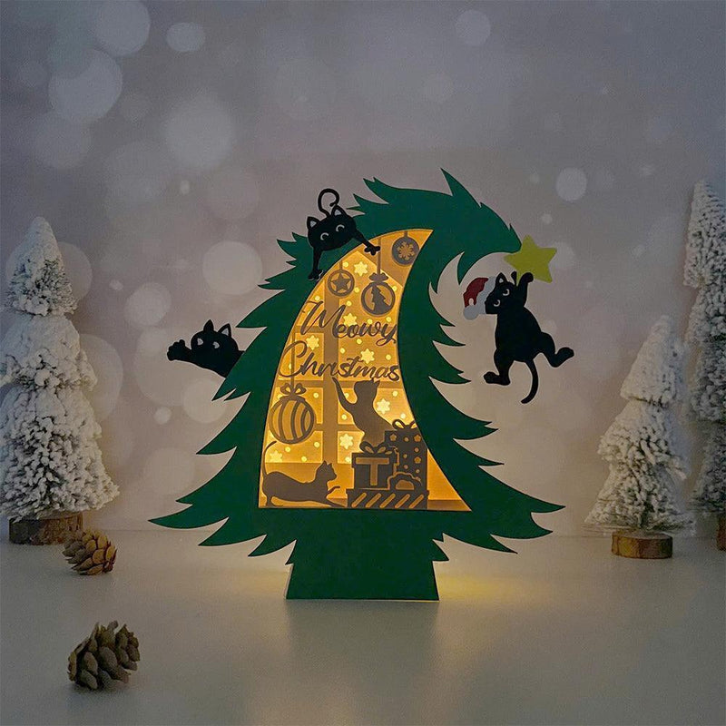 Christmas Cat - Christmas Tree Papercut Lightbox File - Cricut File 2 - LightBoxGoodMan