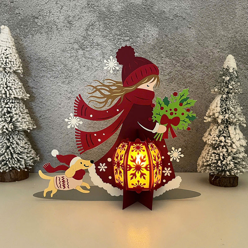 Winter Girl 3 - 3D Christmas Lantern File - Cricut File 1 - LightBoxGoodMan