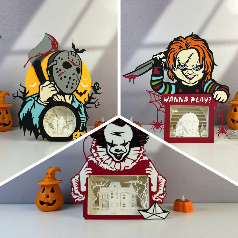 Pack 3 Horror Movie Box - Horror Movies Papercut Lightbox File - Cricut File - LightBoxGoodMan
