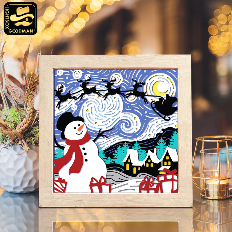Starry Night Christmas – Paper Cut Light Box File - Cricut File - 8x8" - LightBoxGoodMan