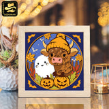 Halloween Highland Cow – Paper Cut Light Box File - Cricut File 2 - 8x8 inches - LightBoxGoodMan