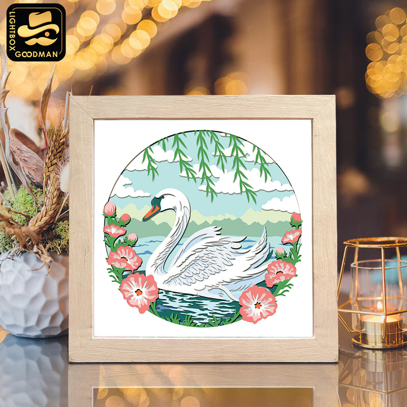 Swan & Flowers – Paper Cut Light Box File - Cricut File - 8x8 inches - LightBoxGoodMan