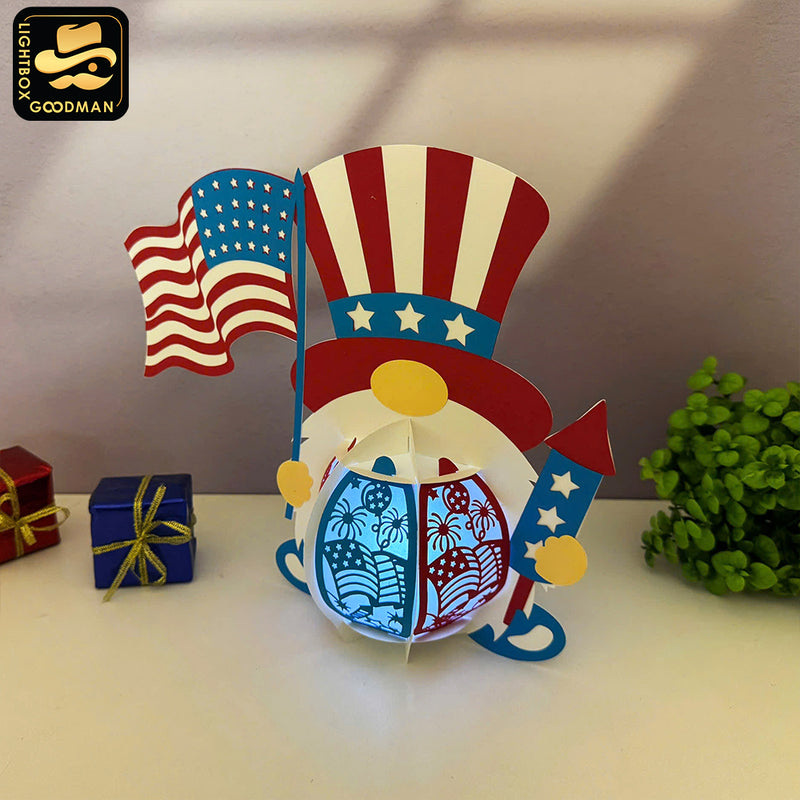 4th Of July Gnome - 3D America Lantern File - Cricut File - LightBoxGoodMan