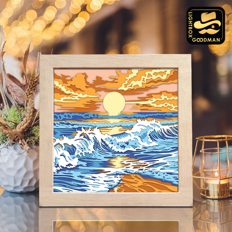 Sunset and Beach – Paper Cut Light Box File - Cricut File - 8x8 inches - LightBoxGoodMan