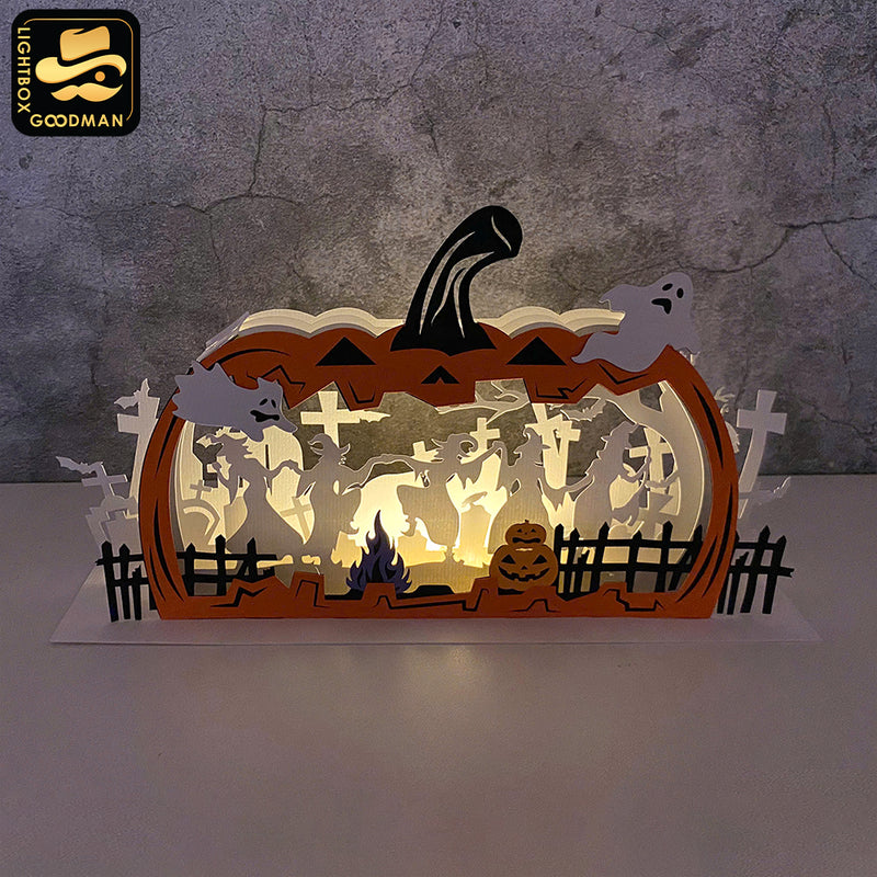 Witches Dancing - 3D Halloween Pop-up Half Circle - Cricut File 1 - LightBoxGoodMan