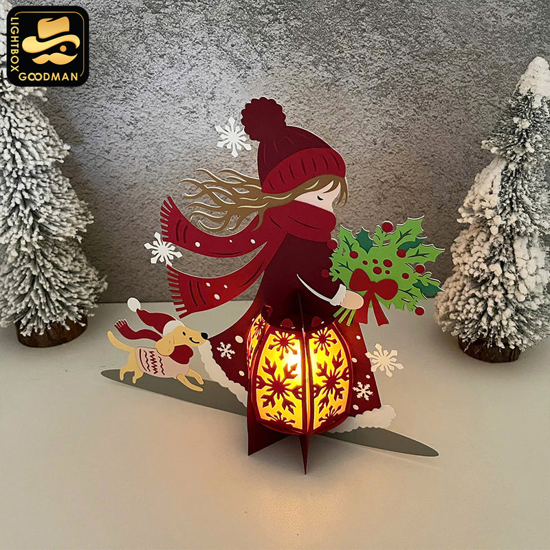 Winter Girl 3 - 3D Christmas Lantern File - Cricut File 1 - LightBoxGoodMan