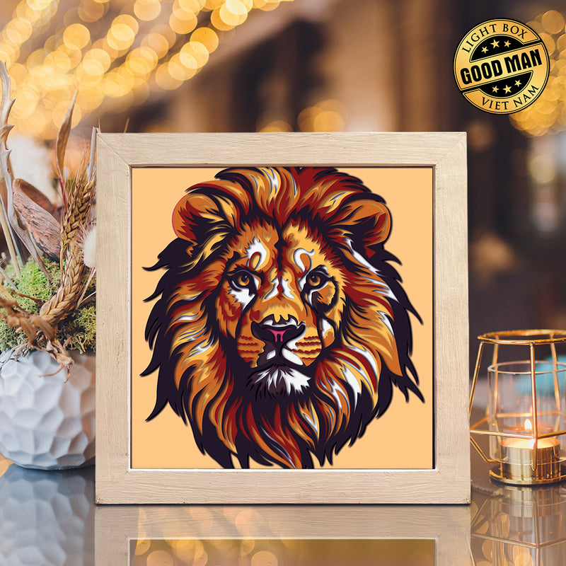 Colorful Lion Portrait 2 – Paper Cut Light Box File - Cricut File - 8x8 inches - LightBoxGoodMan