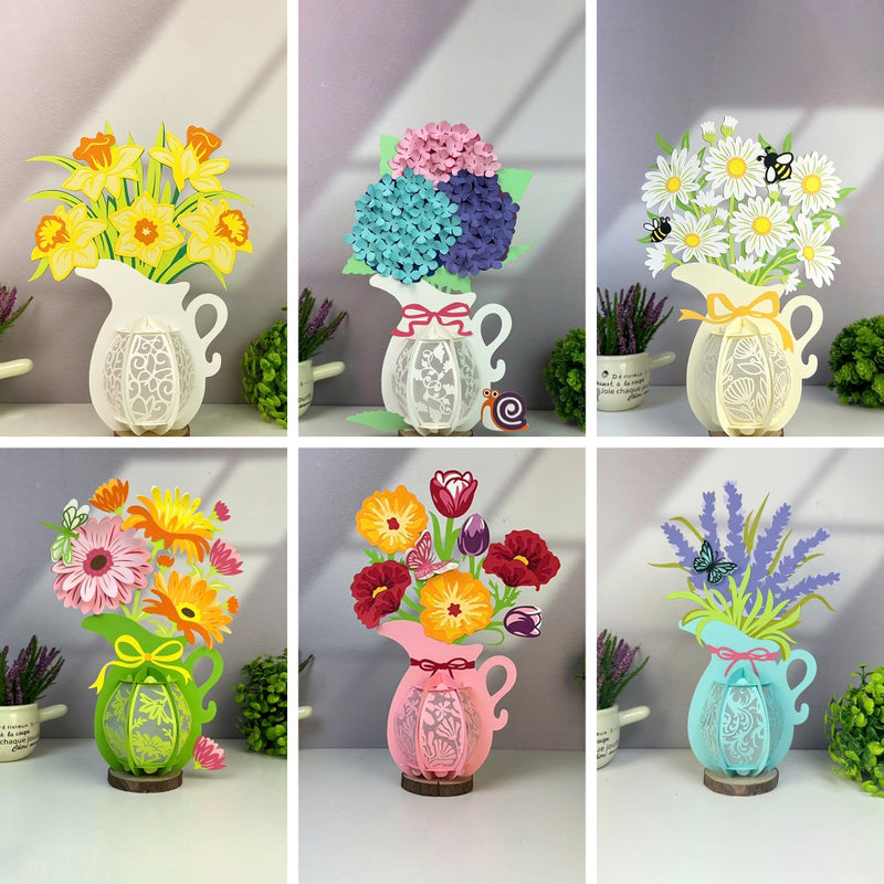 Pack 6 Different Flower Vase - 3D Flower Vase Lantern File - Cricut File - LightBoxGoodMan