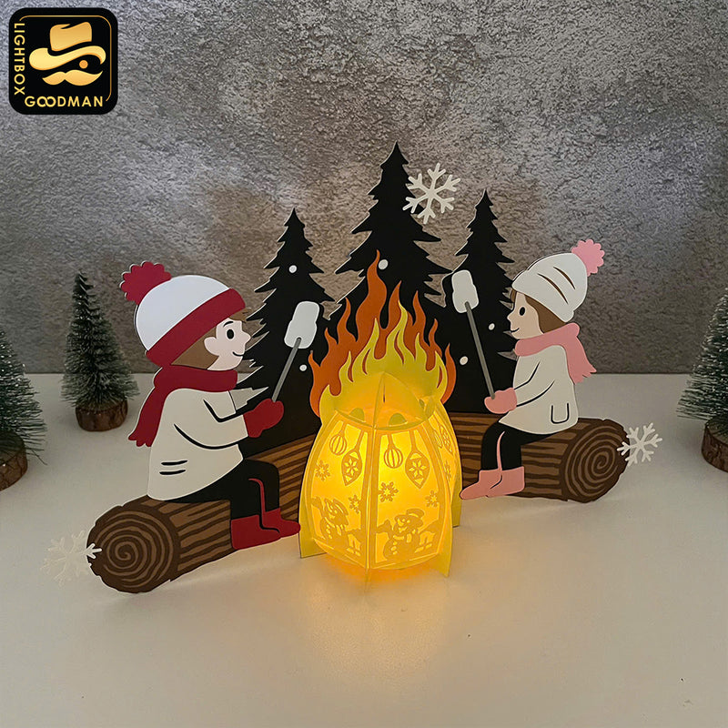 Christmas Campfire 1 - 3D Christmas Campfire Lantern File - Cricut File 3 - LightBoxGoodMan