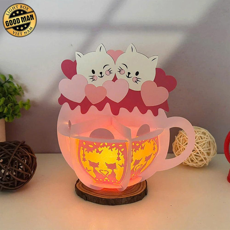 Cat Couple - Valentine Themed 3D Hot Cocoa Lantern File - Cricut File 1 - LightBoxGoodMan