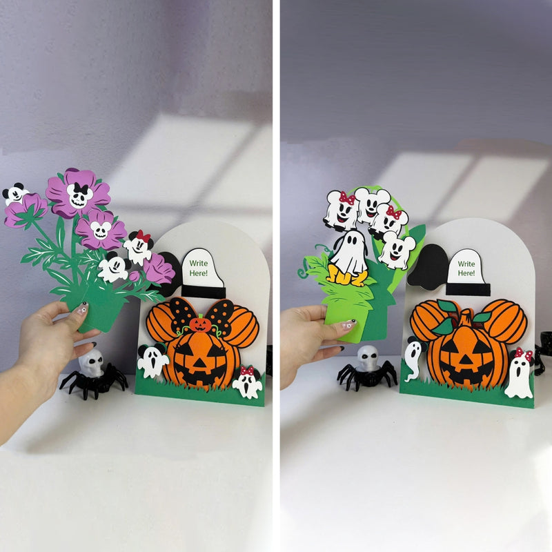 Pack 2 Halloween Mikey and Minnie- 3D Halloween Flowers Vase Pop-up Card File - Cricut File - LightBoxGoodMan