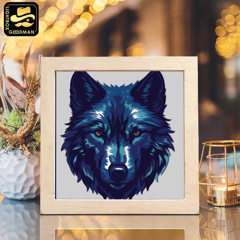 Colorful Wolf Portrait 2 – Paper Cut Light Box File - Cricut File - 8x8 inches - LightBoxGoodMan