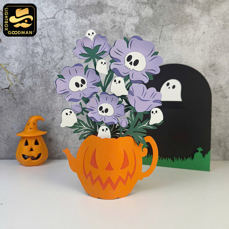 Poppy Ghost - 3D Halloween Flowers Vase Pop-up Card File - Cricut File 1 - LightBoxGoodMan