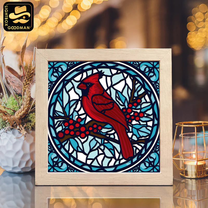 Christmas Cardinal Bird – Paper Cut Light Box File - Cricut File - 8x8" - LightBoxGoodMan