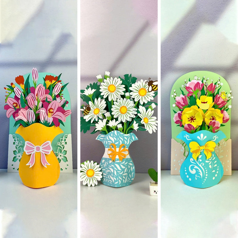 Pack 3 Flower Vase Card - 3D Flower Vase Pop-up Card File - Cricut File - LightBoxGoodMan