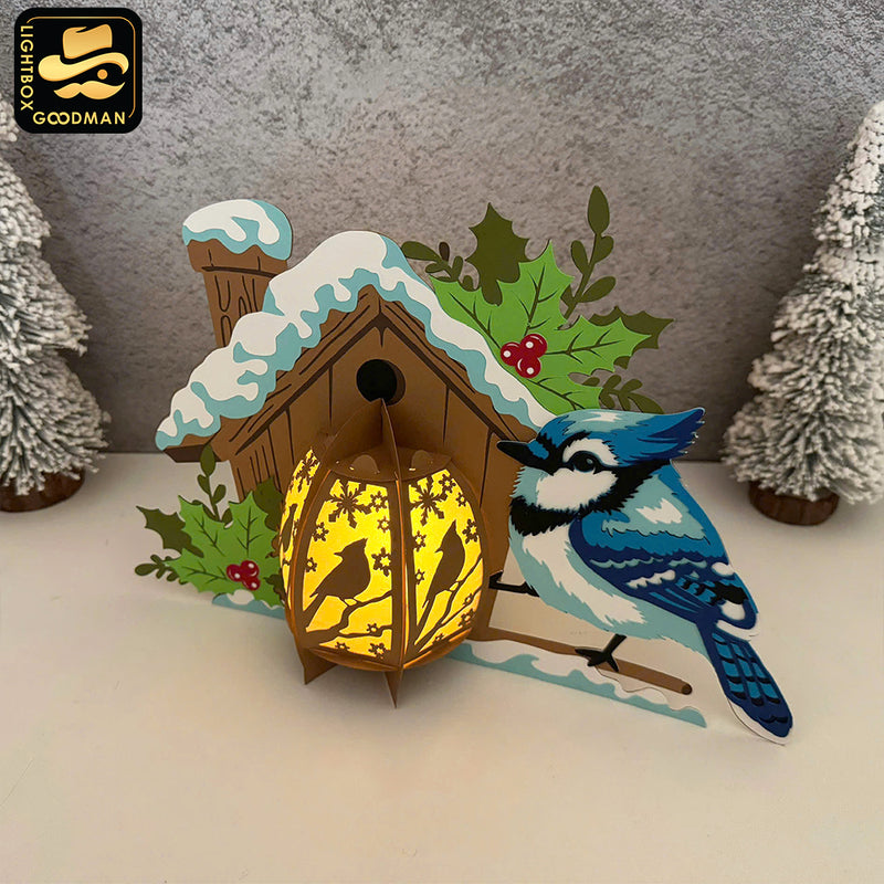 Blue Jay Bird - 3D Christmas Lantern File - Cricut File 1 - LightBoxGoodMan