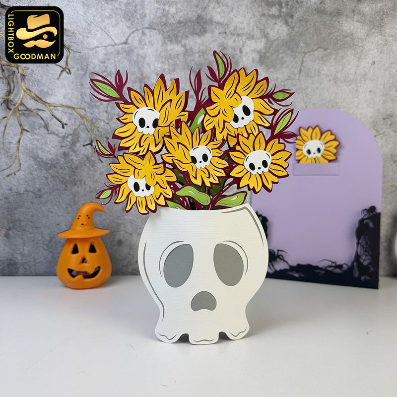 Sunflower Skull - 3D Halloween Flowers Vase Pop-up Card File - Cricut File 1 - LightBoxGoodMan