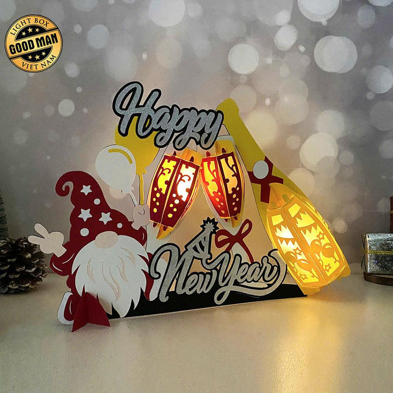 Gnome Champagne - 3D New Year Lantern File - Cricut File 1 - LightBoxGoodMan