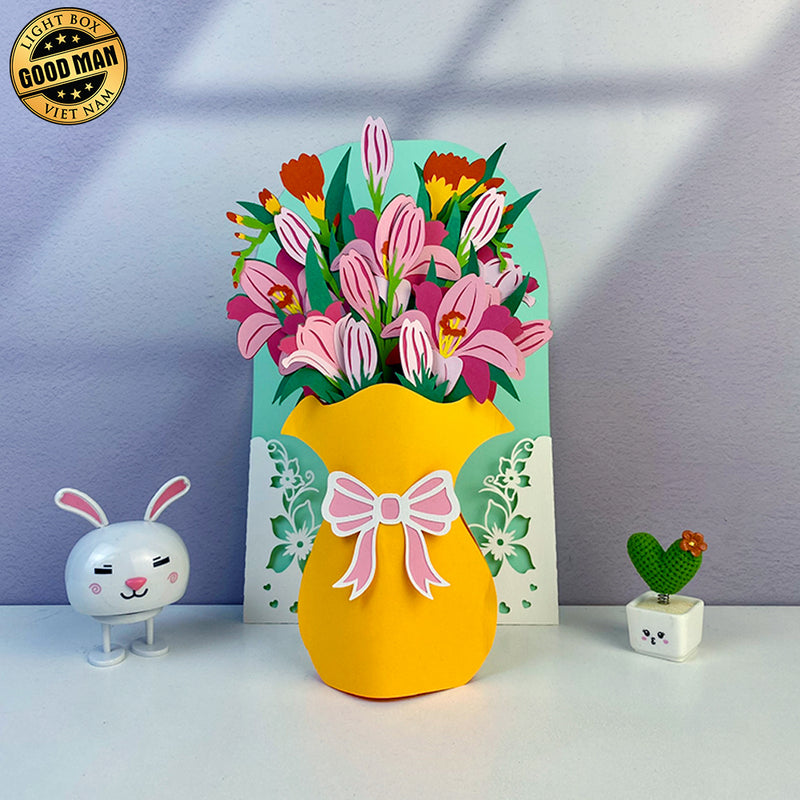 Happy Anniversary Day - 3D Flower Vase Pop-up Card File - Cricut File 1 - LightBoxGoodMan