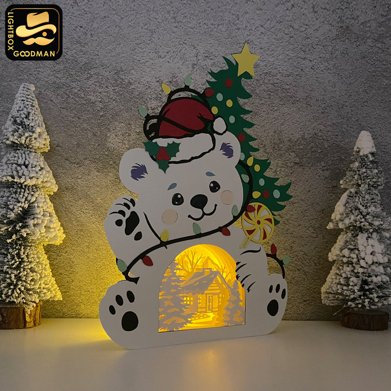 Christmas Bear - Christmas Papercut Lightbox File - Cricut File 2 - LightBoxGoodMan