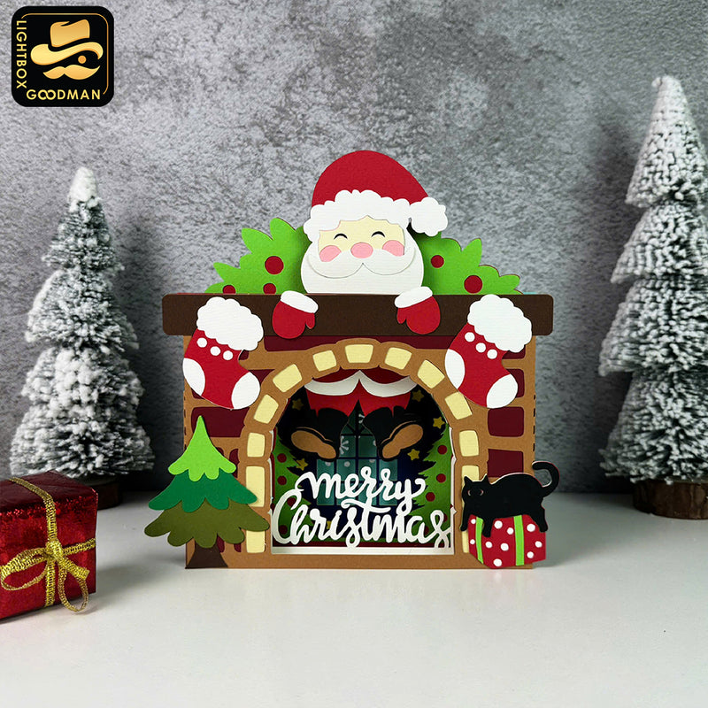 Christmas Fireplace - 3D Christmas Pop-up Card File - Cricut File 1 - LightBoxGoodMan