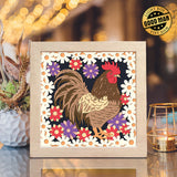 Rooster With Flowers – Paper Cut Light Box File - Cricut File - 8x8 inches - LightBoxGoodMan