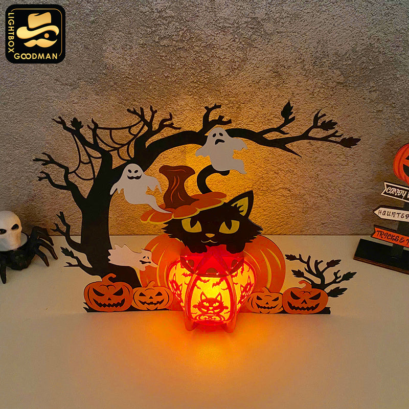 Pumpkin Cat 2 - Halloween Themed 3D Lantern File - Cricut File - LightBoxGoodMan