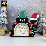 Christmas Cat 2 - Christmas Cat Papercut Lightbox File - Cricut File 2 - LightBoxGoodMan