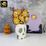 Sunflower Skull - 3D Halloween Flowers Vase Pop-up Card File - Cricut File 1 - LightBoxGoodMan